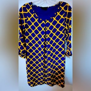 Peach love California dress elbow length sleeves royal blue with yellow print